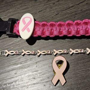 Pink Ribbon Bracelet and Pin Set